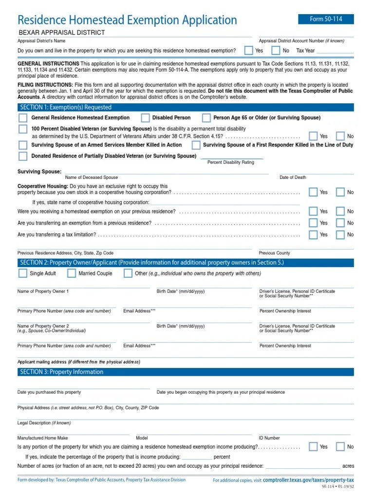 Residence Homestead Exemption Application Tax Exemption Taxation In