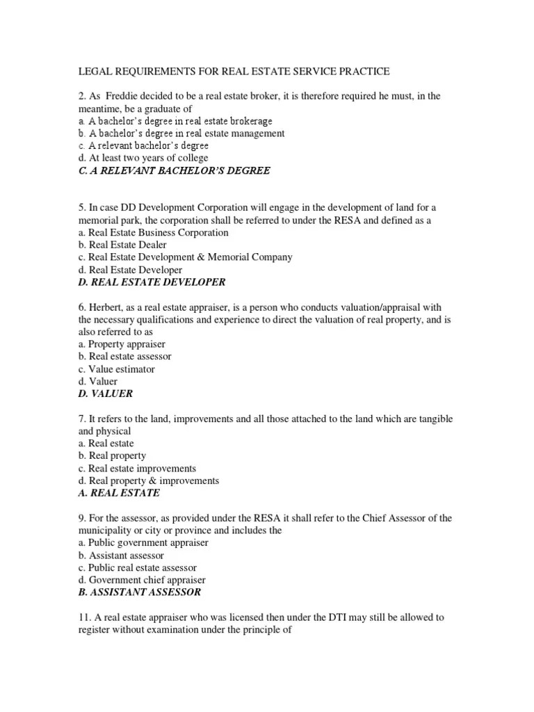 Legal Requirements For Real Estate Service Practice PDF PDF Real Estate Broker Licensure