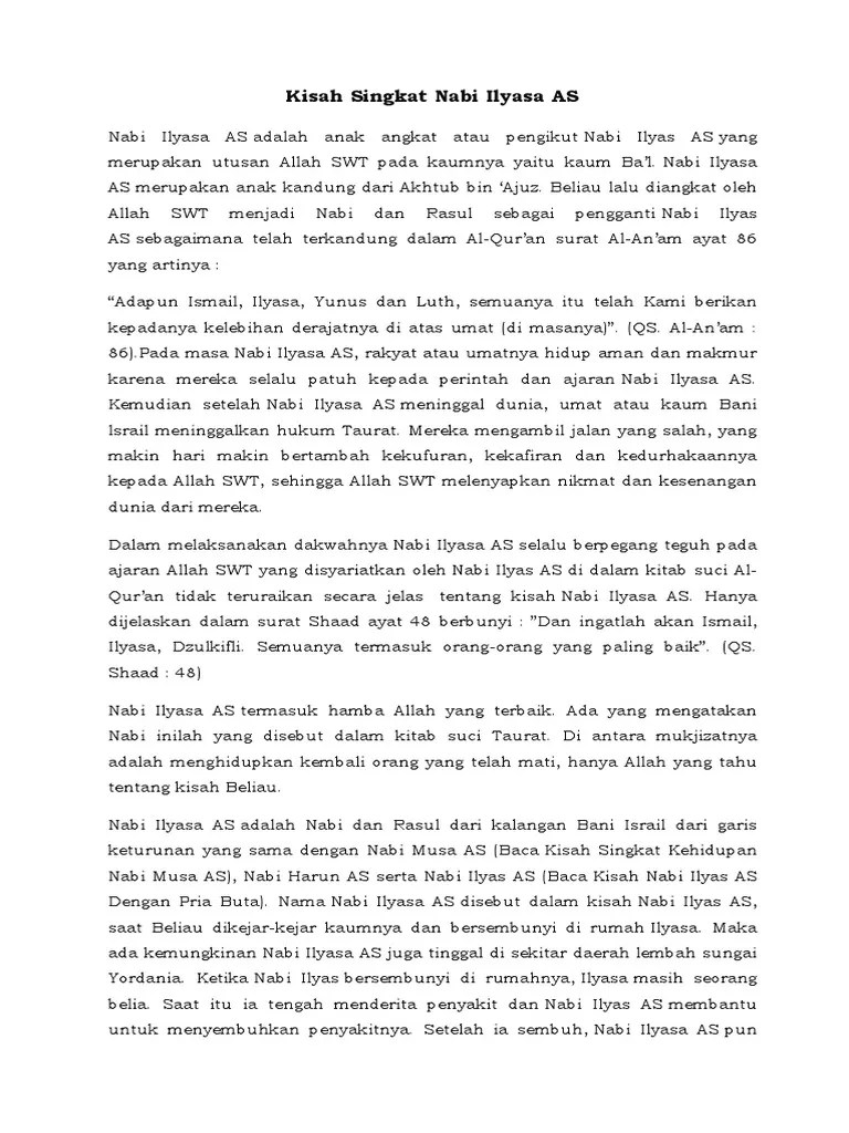 Kisah Singkat Nabi Ilyasa As | PDF