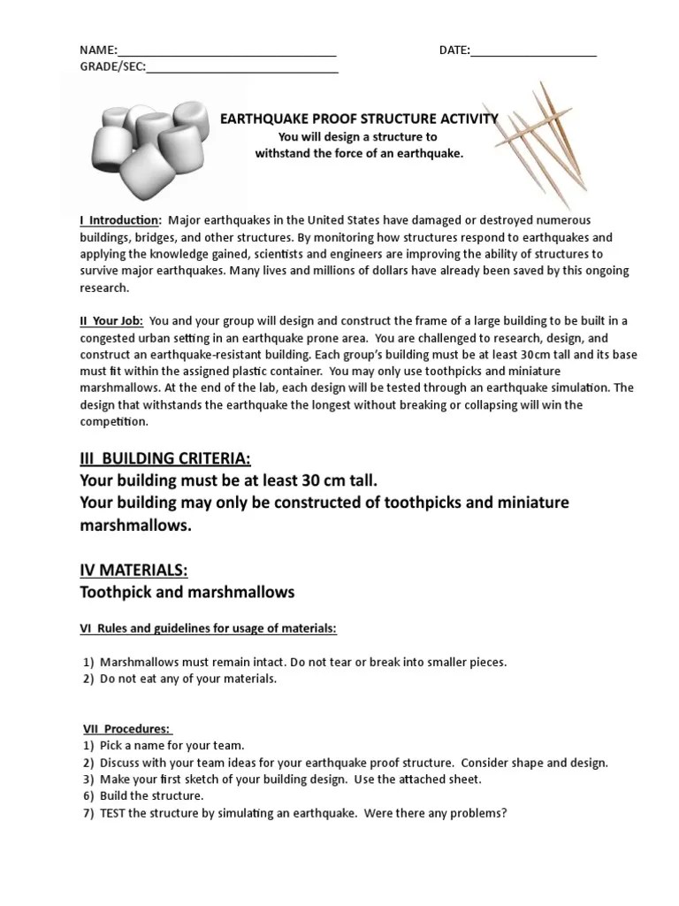 Designing EarthquakeResistant Structures An Experiment Using