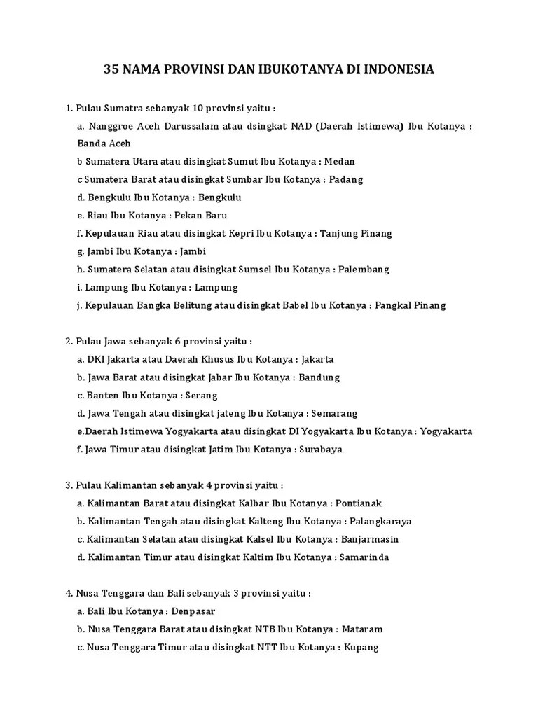 35 Nama Provinsi Dan Ibukotanya Di Indonesia | PDF