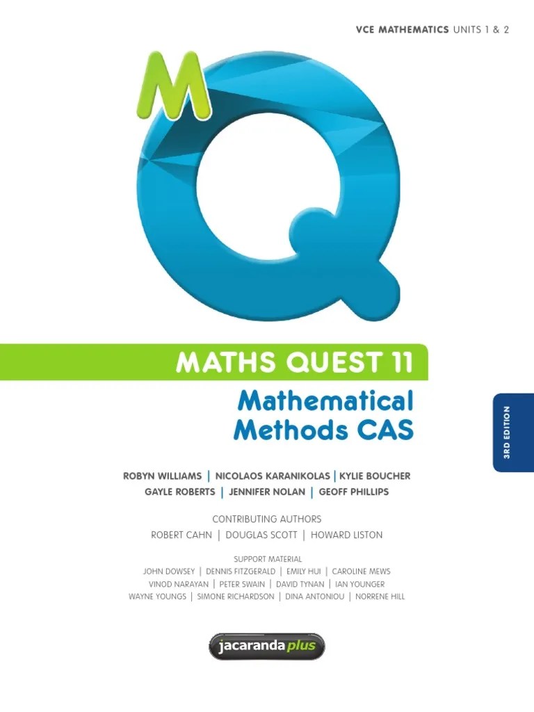 VCE Maths Methods CAS Units 1 2 Text Book PDF Quadratic Equation