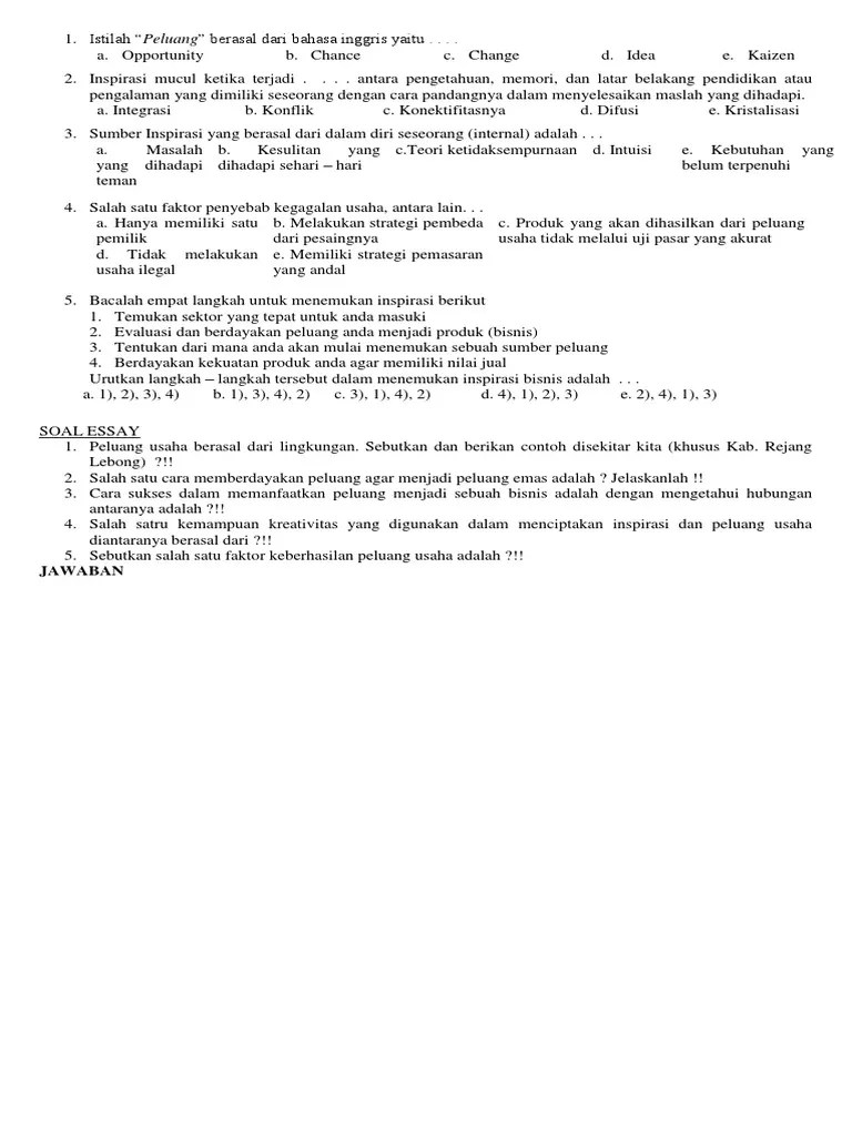 Soal Ujian SM Genap Wirausaha 2019 Kls Xi | PDF