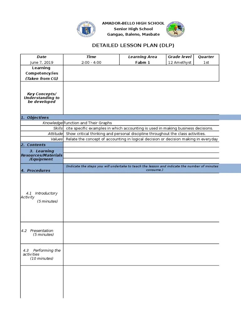 COT LESSON PLAN TEMPLATE.xlsx Lesson Plan Learning