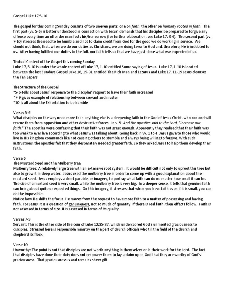 Luke 17 5-10 2025 Kjv Study Guide Exegesis (Luke 17, 510) PDF Gospel Of Luke Gospels