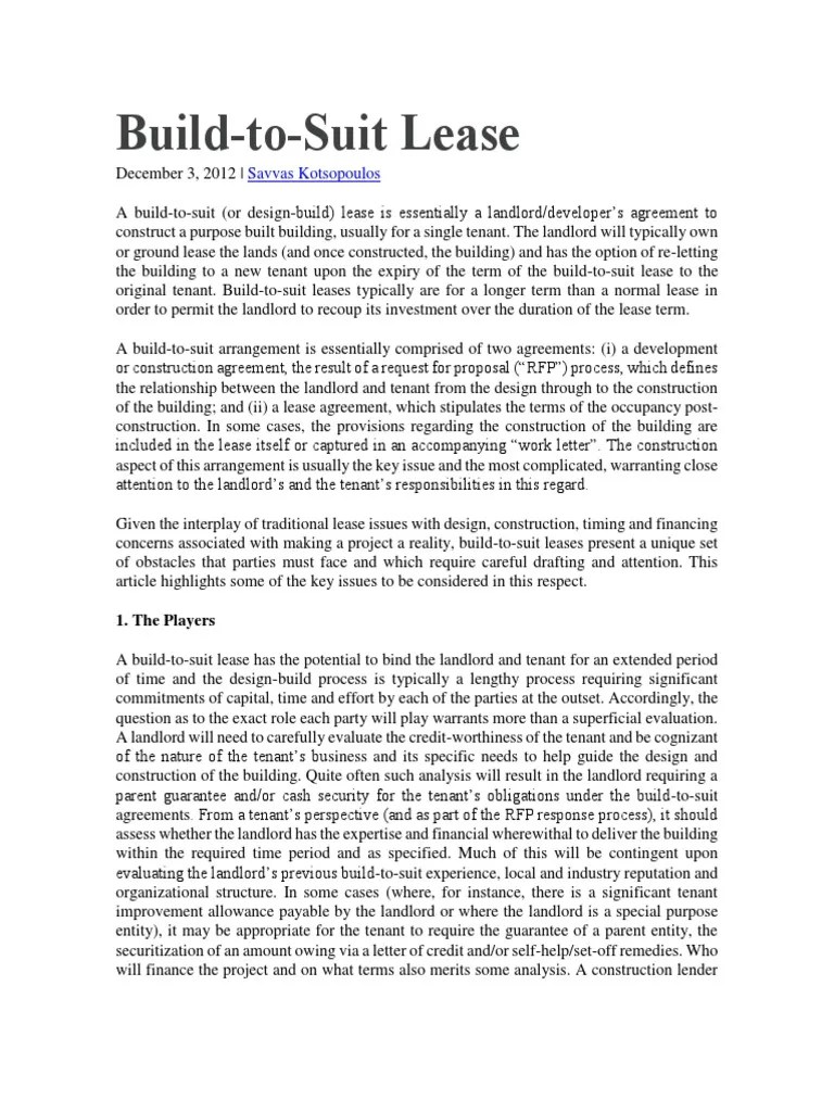 Build To Suit Lease PDF Leasehold Estate Landlord