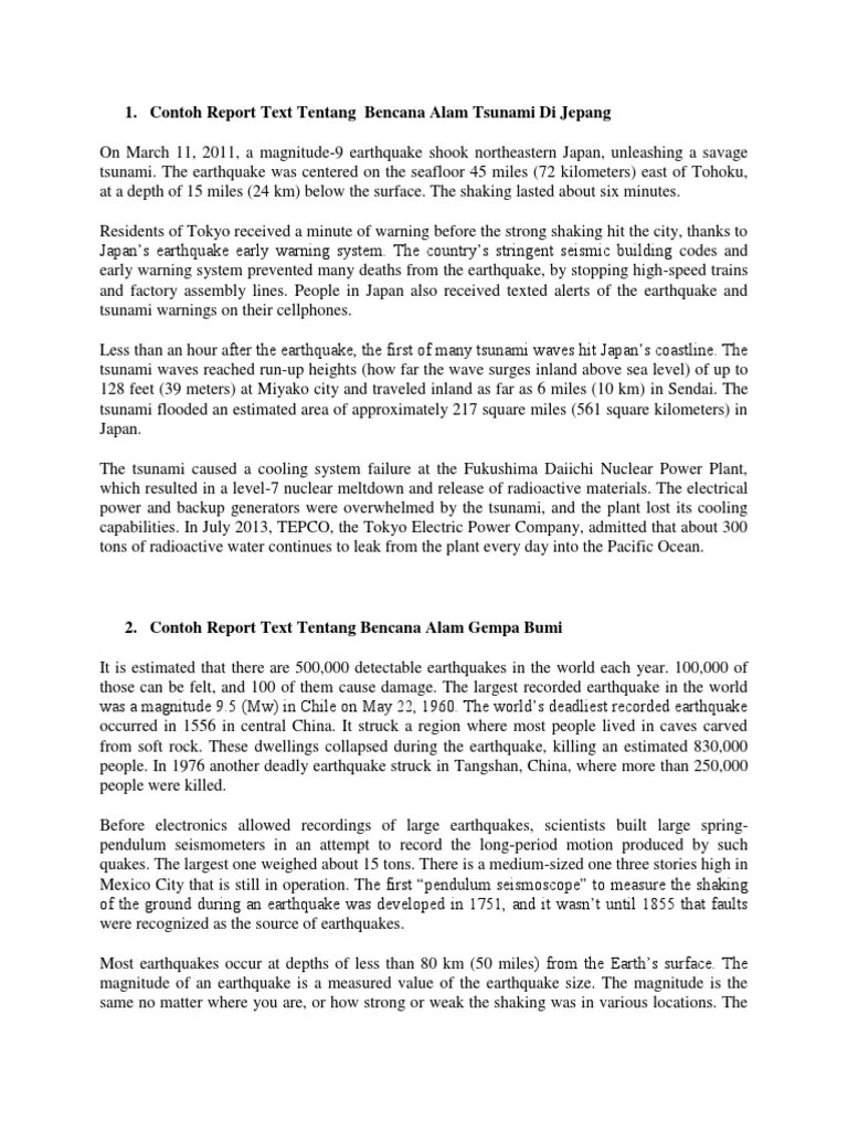 Contoh Report Text Tentang | PDF | Types Of Volcanic Eruptions | Earthquakes