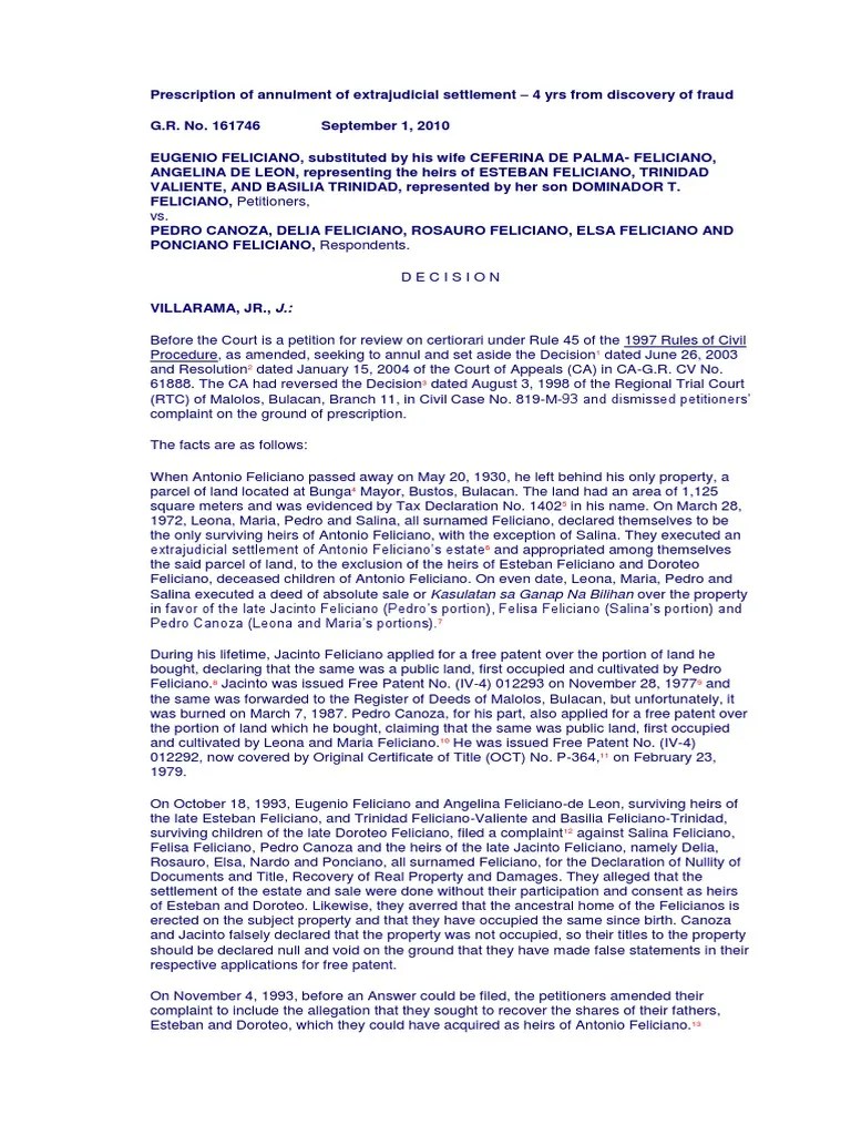 Prescription of Annulment of Extrajudicial Settlement PDF Pleading