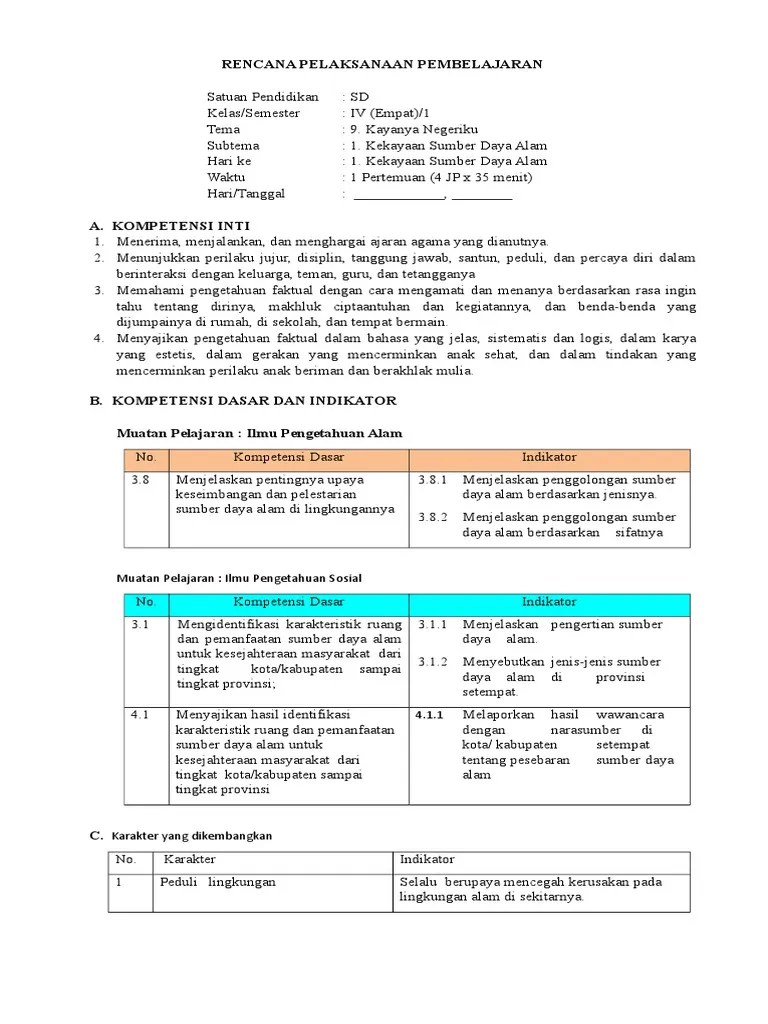 RPP Kelas Iv Tema 9 | PDF