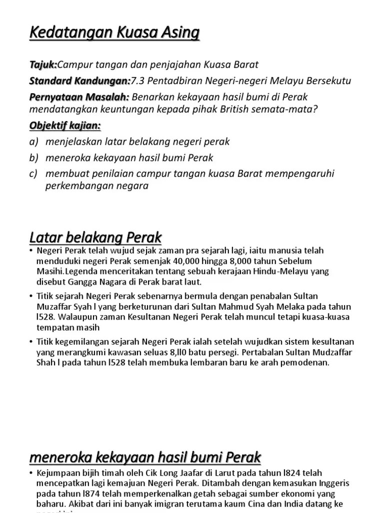 Campur Tangan Dan Penjajahan Kuasa Barat Di Tanah Melayu