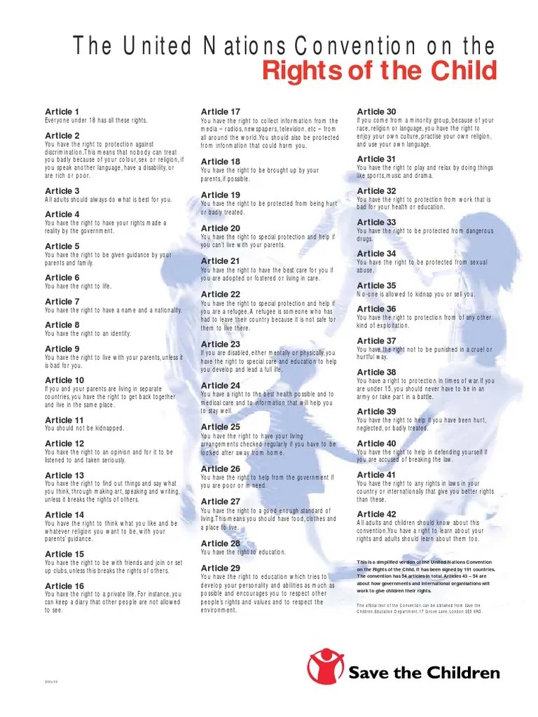 Uncrc Child Friendly Version PDF PDF Rights Children's Rights