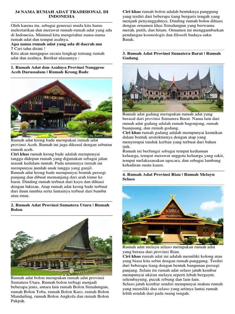34 Nama Rumah Adat Tradisional Di Indonesia | PDF