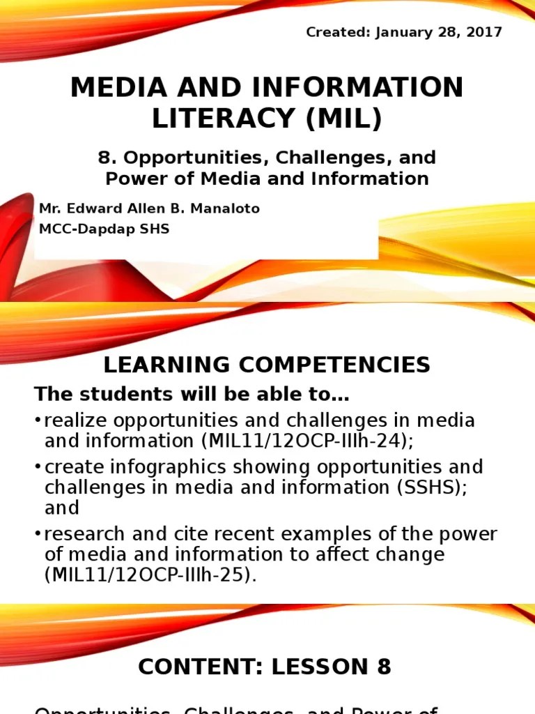 Media and Information Literacy MIL Opportunities Challenges and Power