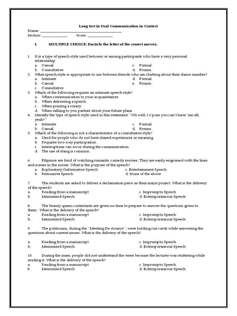 Long test in Oral Communication in Context.docx Communication Human