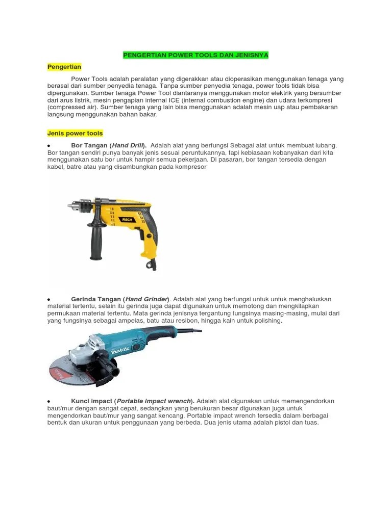 Pengertian Power Tools Dan Jenisnya | PDF