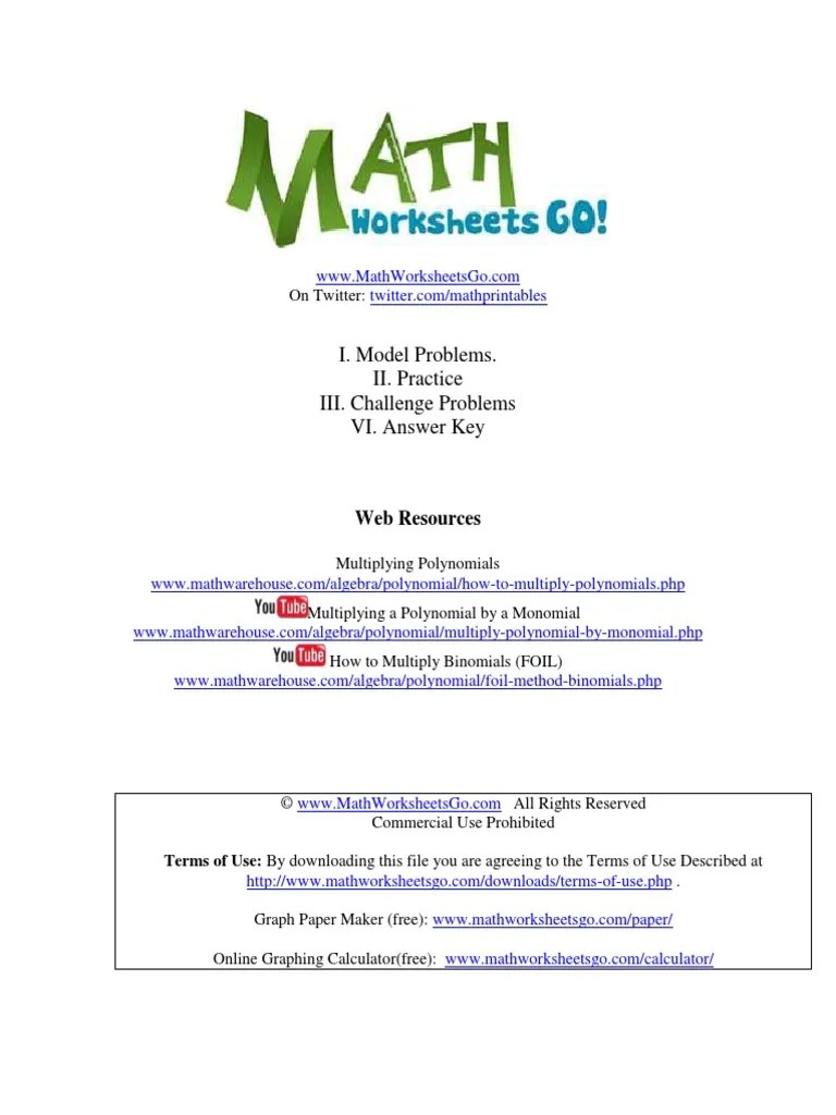 Multiplying Monomials Worksheet Answers