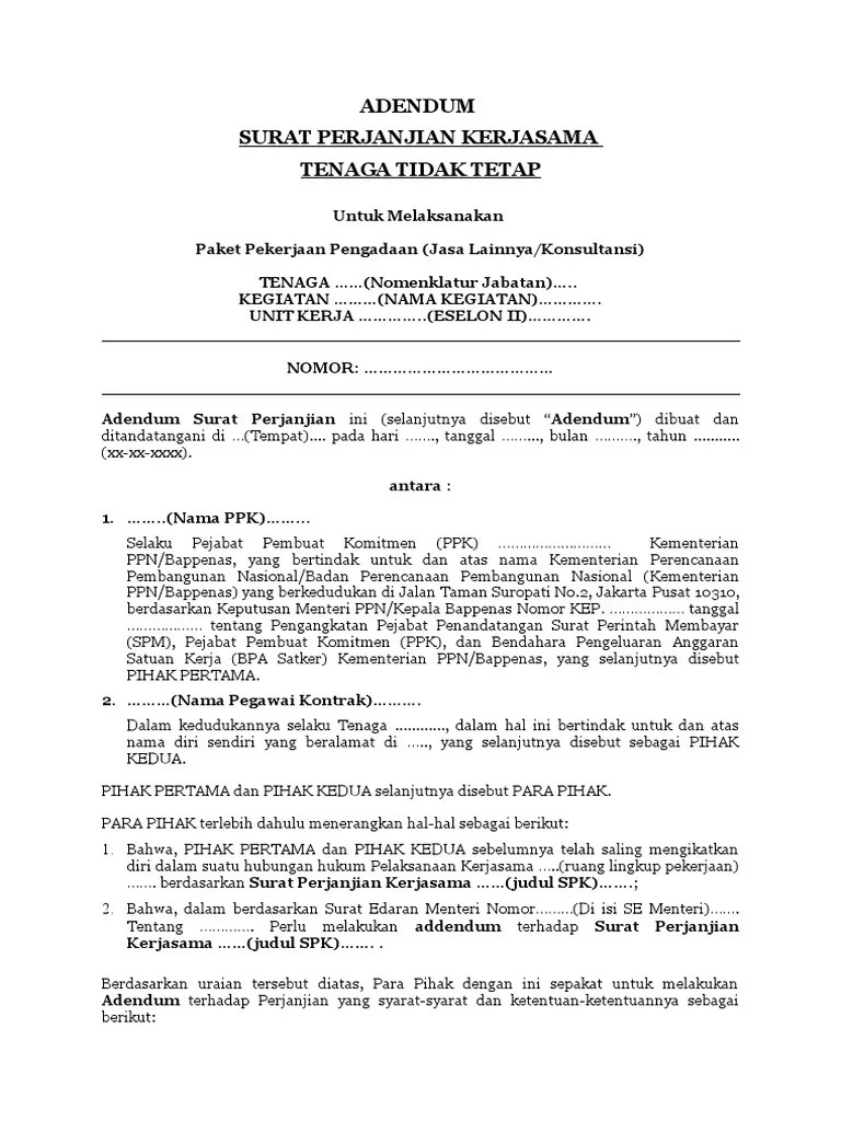 Template Adendum Kontrak Tenaga Tidak Tetap | PDF