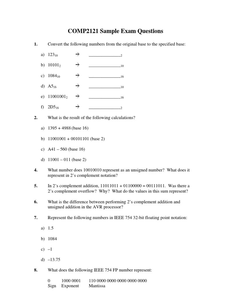 Sample Exam Questions Computer Hardware Computer Engineering