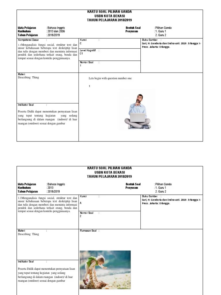 Soal listening bahasa inggris sd. Kartu Soal Listening Usbn B Ing 18 Pdf