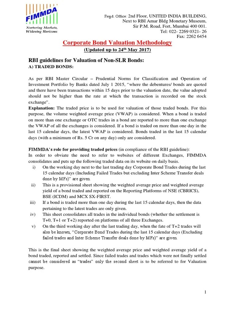 Corporate Bond Valuation Methodology RBI Guidelines For Valuation of