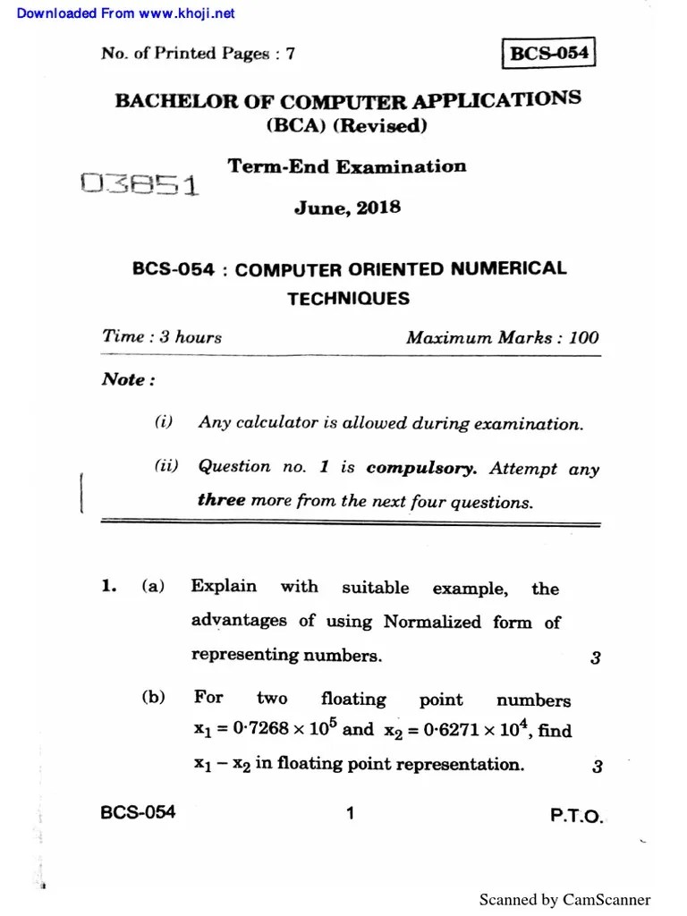Question paper... Computer oriented numerical techniques Finite