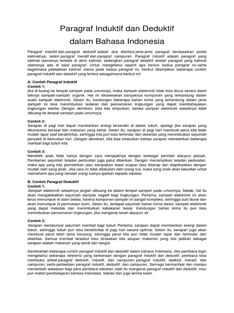 Paragraf Induktif Dan Deduktif | PDF