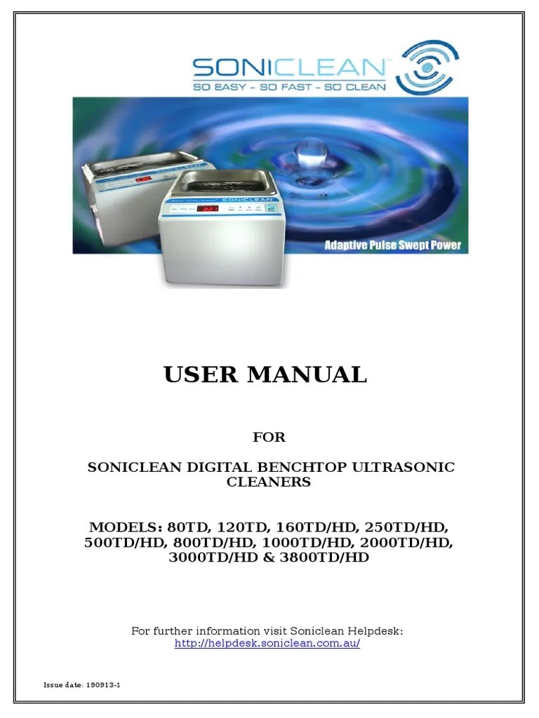 User Manual for Soniclean Digital Benchtop Ultrasonic Cleaners 191013
