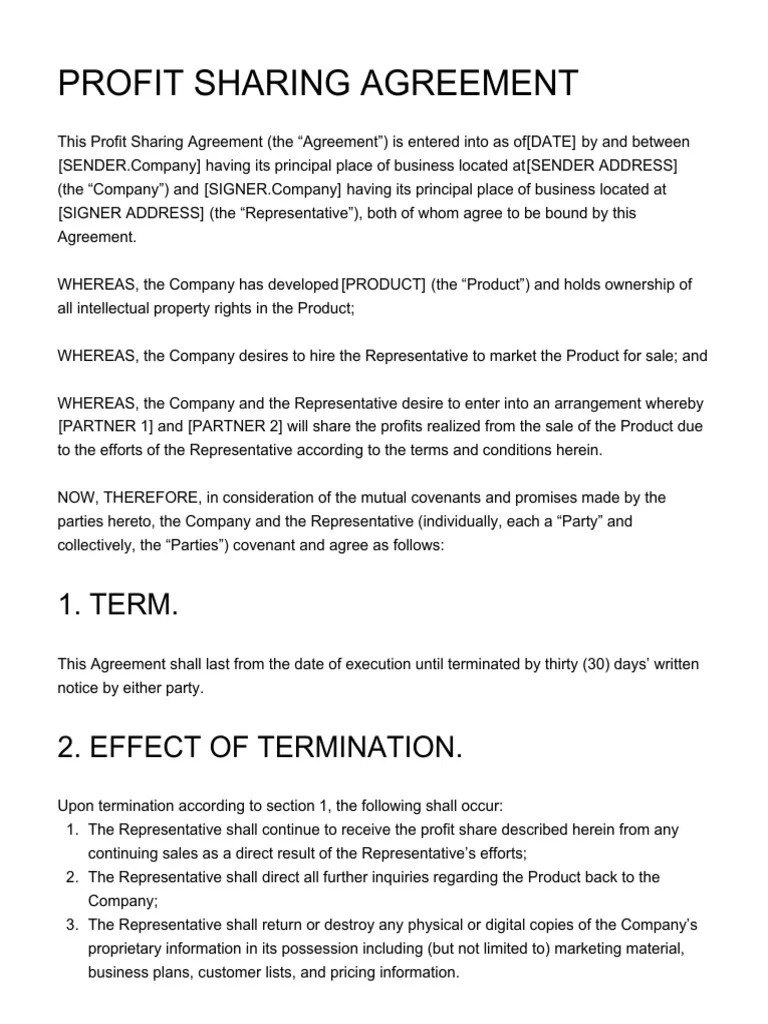 Profit Sharing Agreement Indemnity Virtue