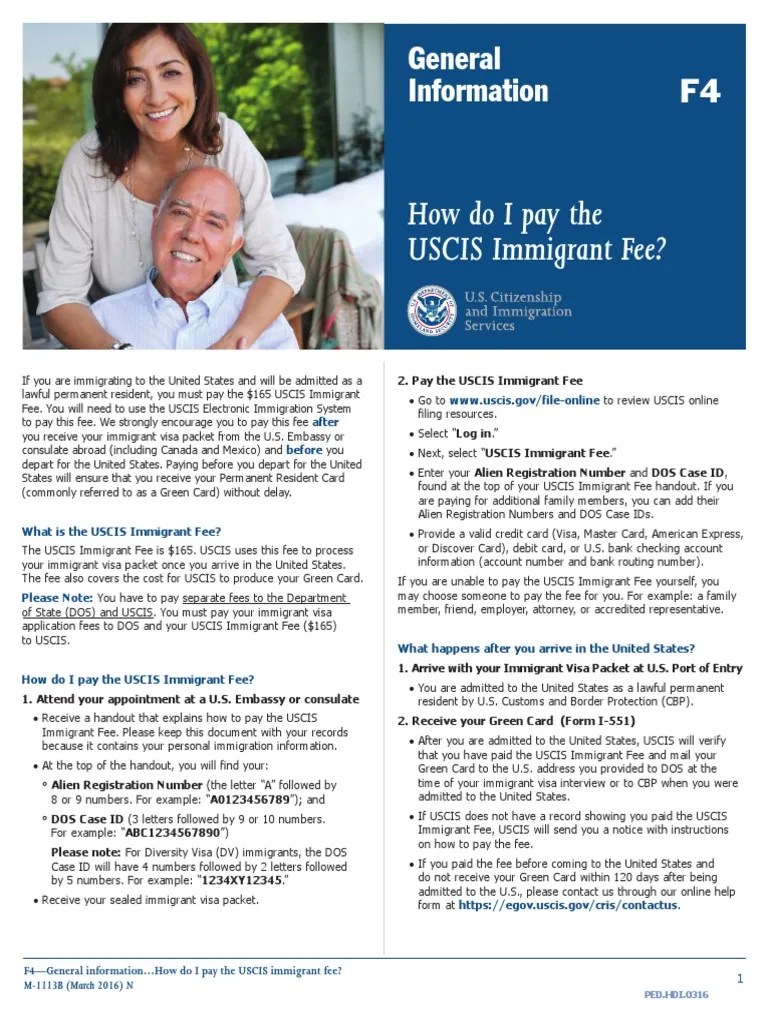Howdoipaythe Uscis Immigrant Fee? General Information F4 PDF