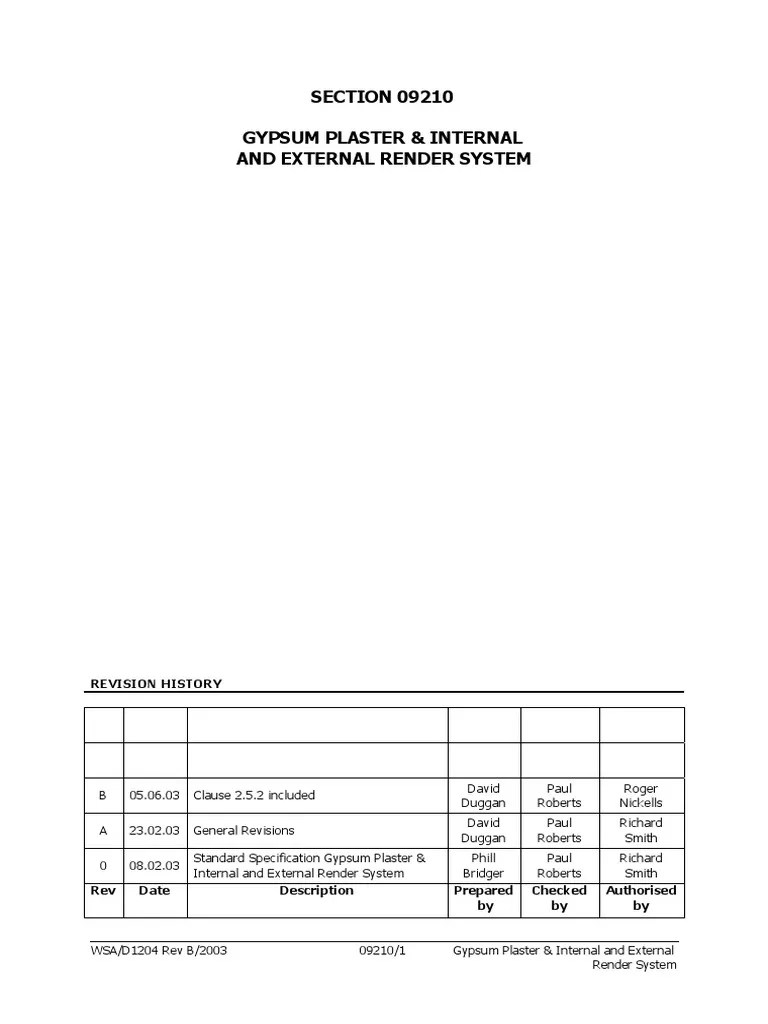 Rev B PDF PDF Plaster Specification (Technical Standard)