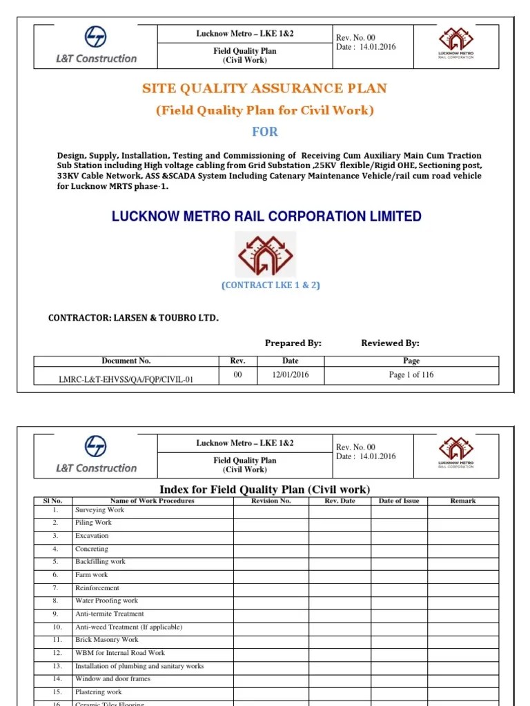 Field Quality Plan PDF Specification (Technical Standard) Quality Assurance
