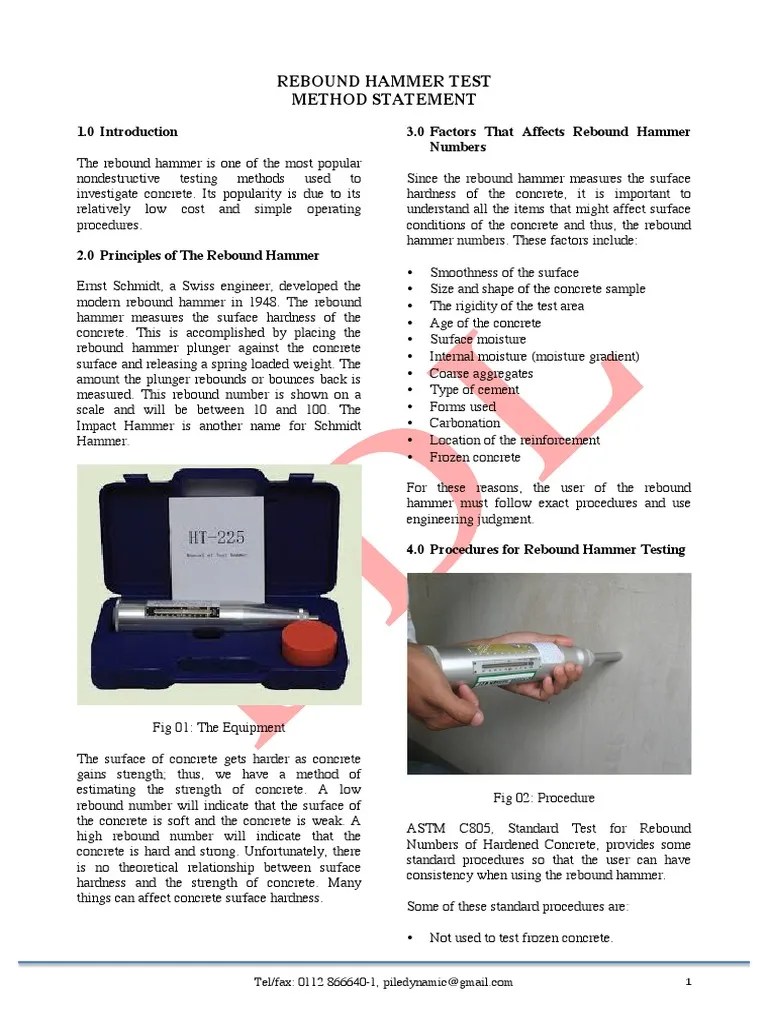 Rebound Hammer Test Method Statement PDF Hardness Concrete