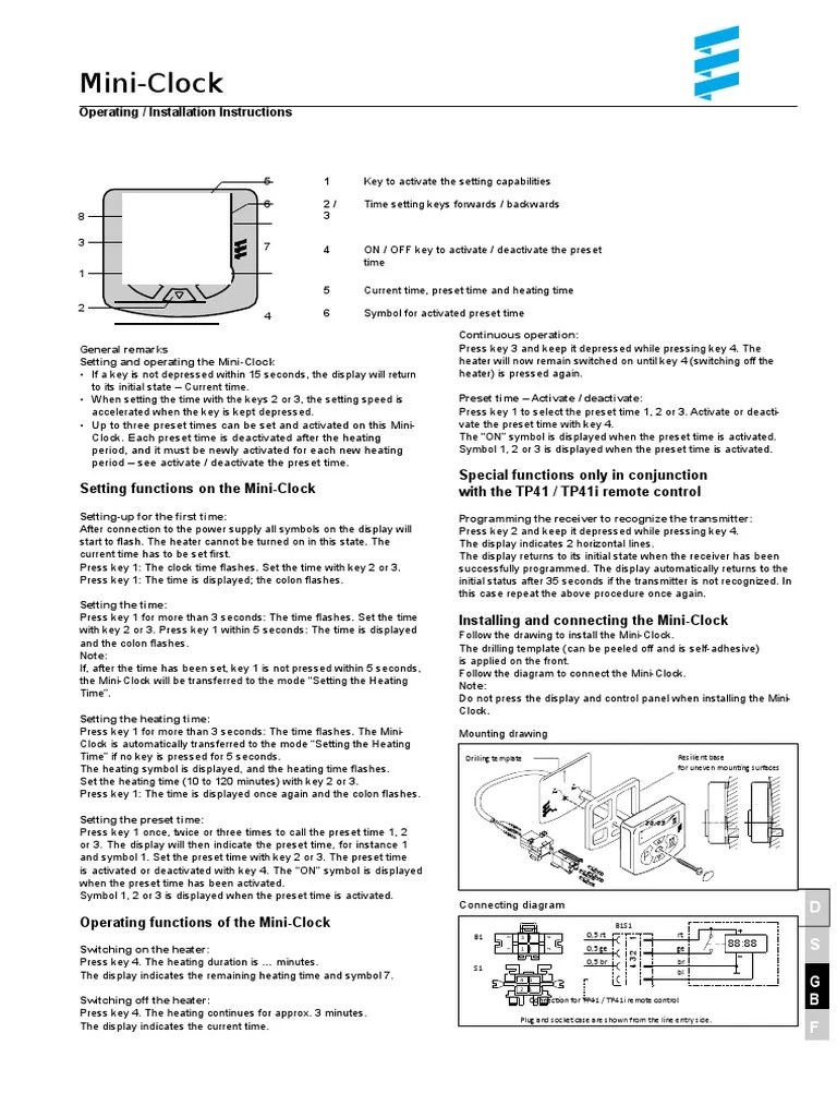 MiniClock Operating / Installation Instructions PDF Manufactured