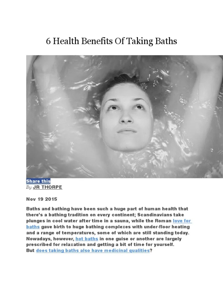 6 Health Benefits of Taking Baths PDF Hyperthermia Sleep