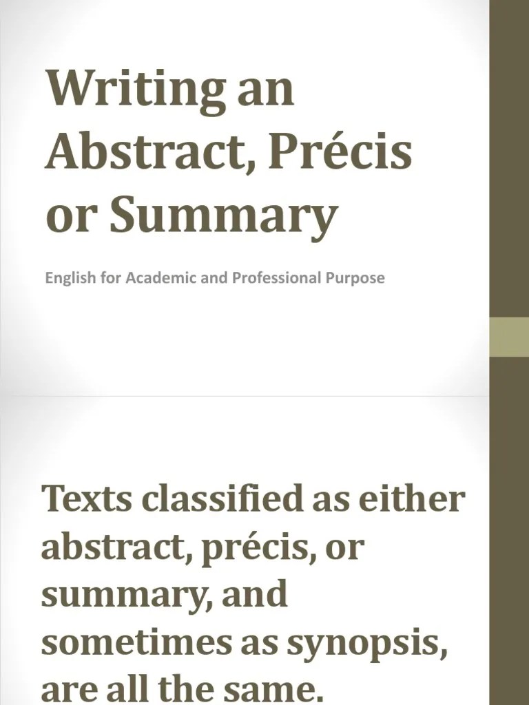 Writing An Abstract Précis or Summary PDF