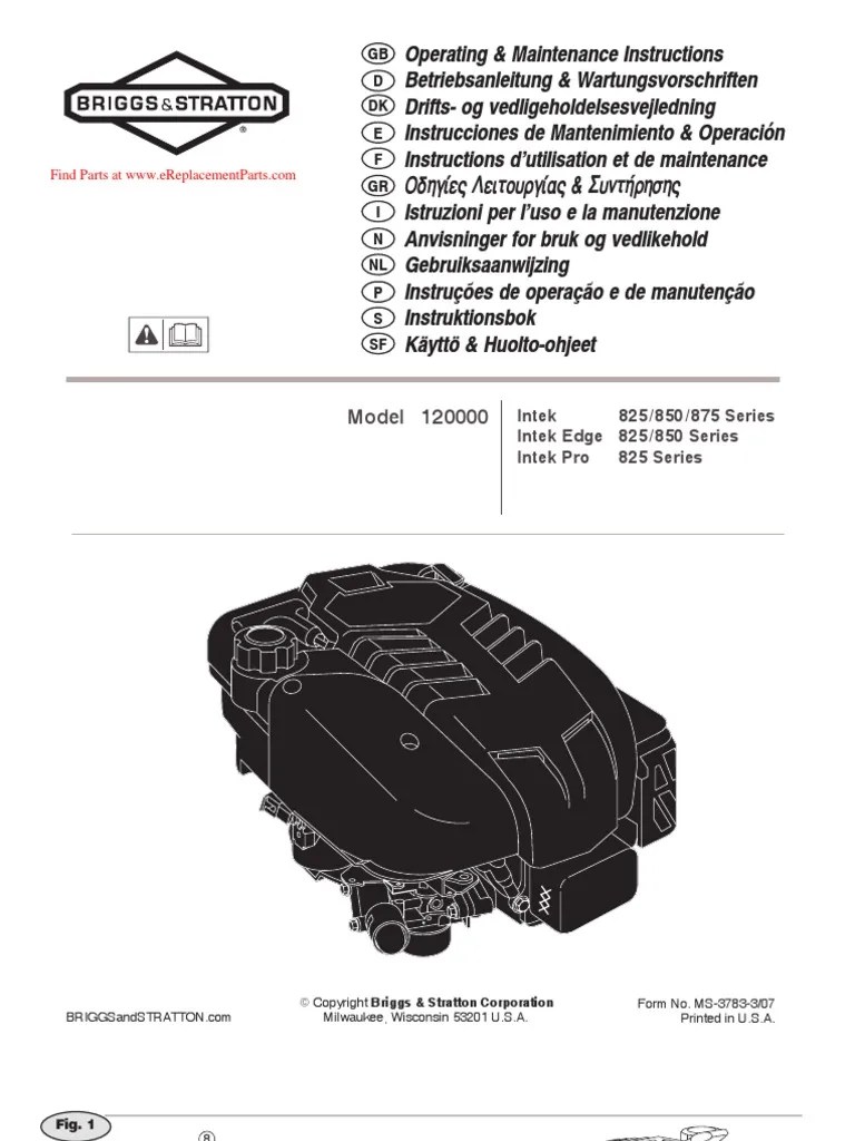 Briggs and Stratton Operating Manual Small Engines