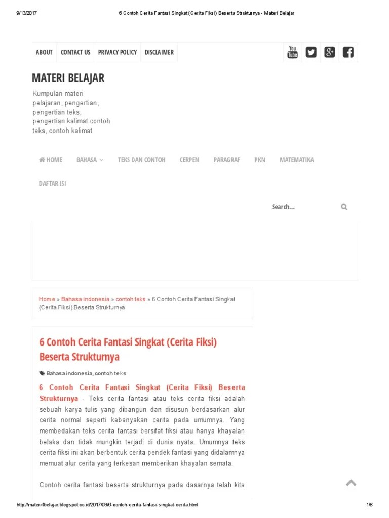 6 Contoh Cerita Fantasi Singkat (Cerita Fiksi) Beserta Strukturnya - Materi  Belajar | PDF