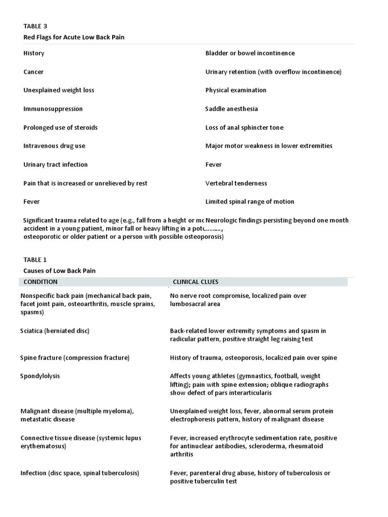 Red Flags Low Back Pain PDF Back Pain Urinary Incontinence