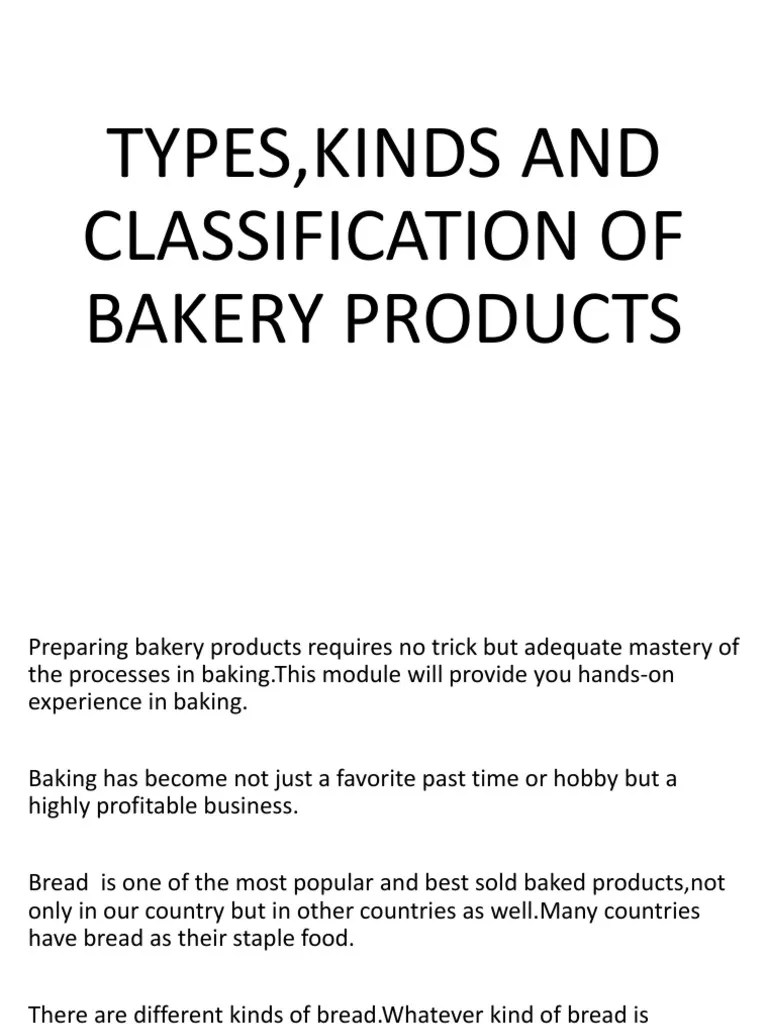Types, Kinds and Classification of Bakery Products PDF Breads Dough