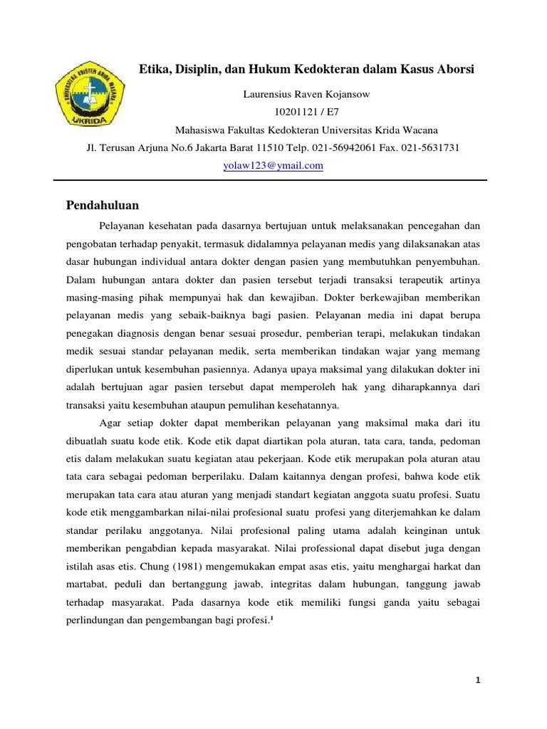 Etika, Disiplin, Dan Hukum Kedokteran Dalam Kasus Aborsi | PDF
