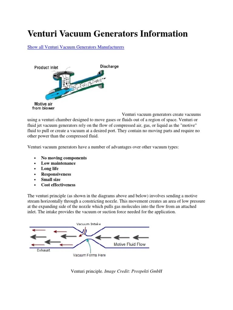 Venturi Vacuum Generators Information PDF Vacuum Pump