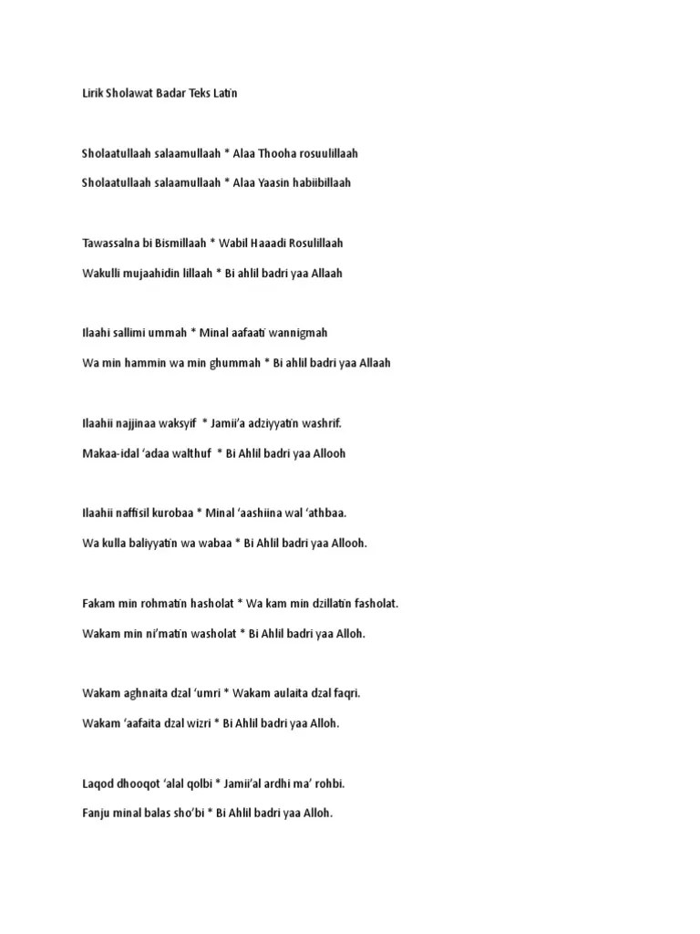Lirik Shalawat Badar | PDF