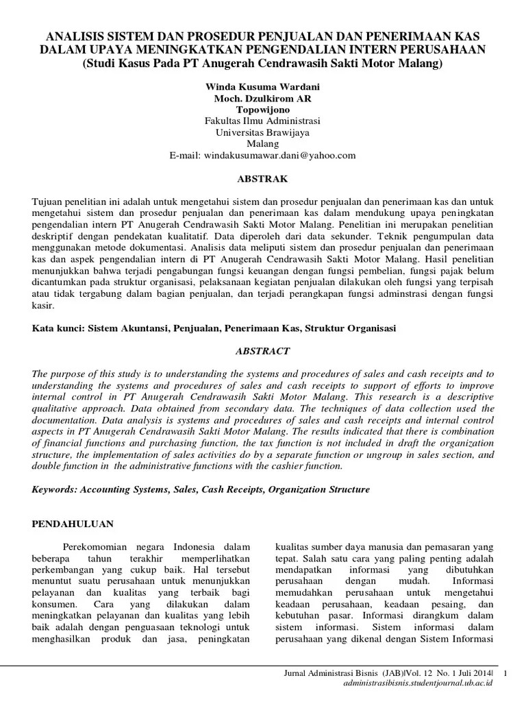 Jurnal Analisis Sistem Dan Prosedur Penjualan Dan Penerimaan Kas | PDF