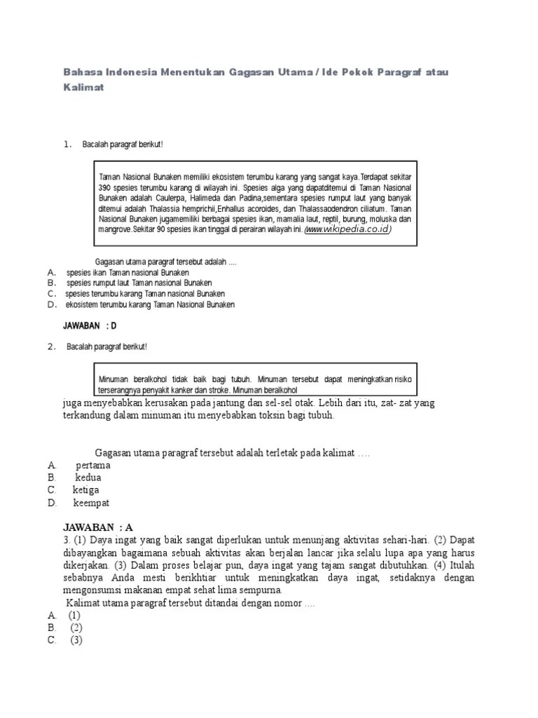 Contoh Soal Bahasa Indonesia Sma Tentang Ide Pokok