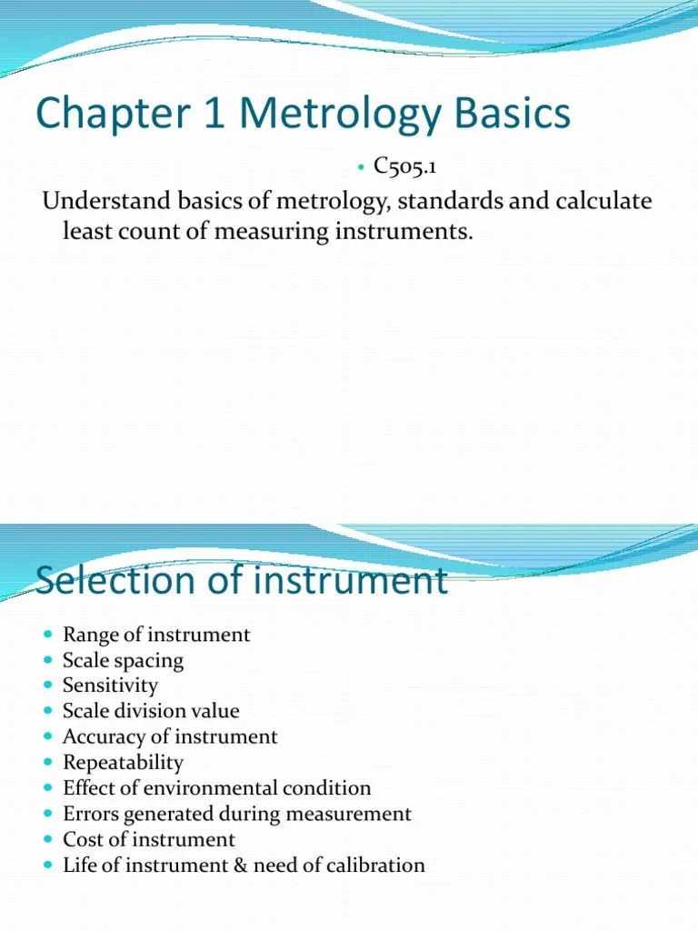 Chapter 1 Metrology Basics Understand Basics of Metrology, Standards