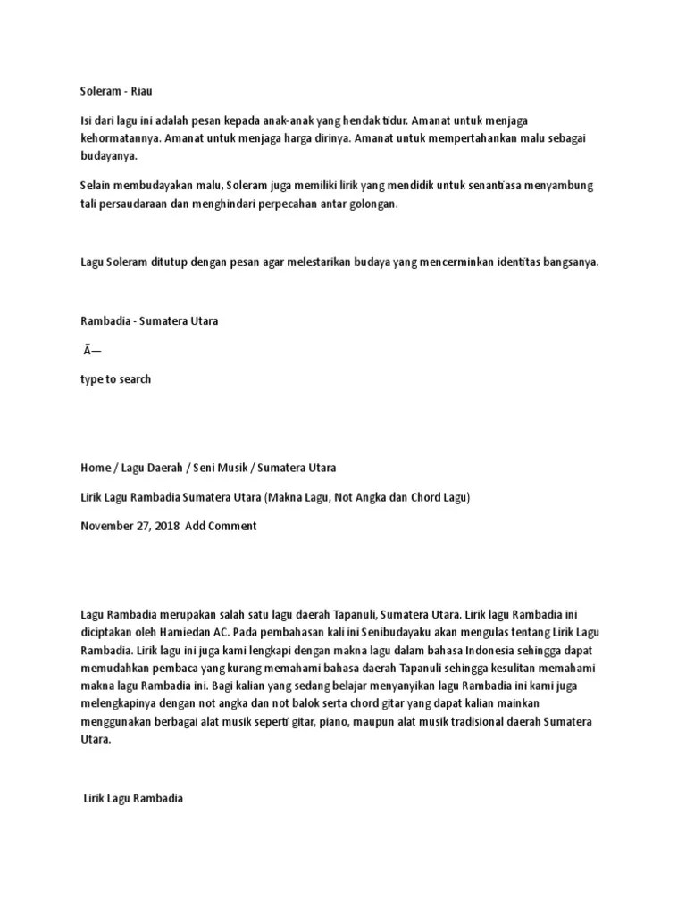 Not Angka Lagu Daerah Sumatera Utara