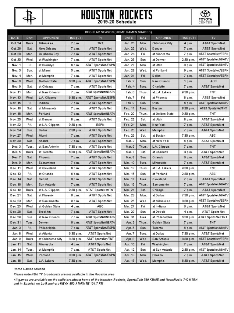 Houston Rockets 2019-20 Schedule | Los Angeles Lakers | Professional