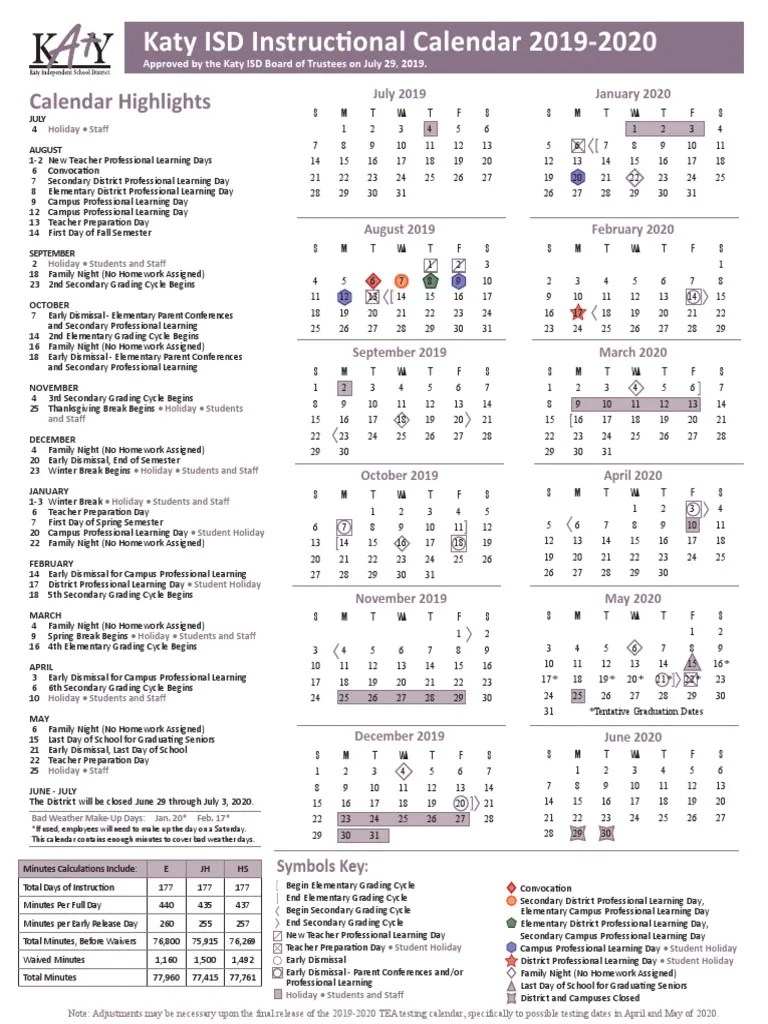 Instructional Calendar 20192020 PDF Academic Term Educational Institutions