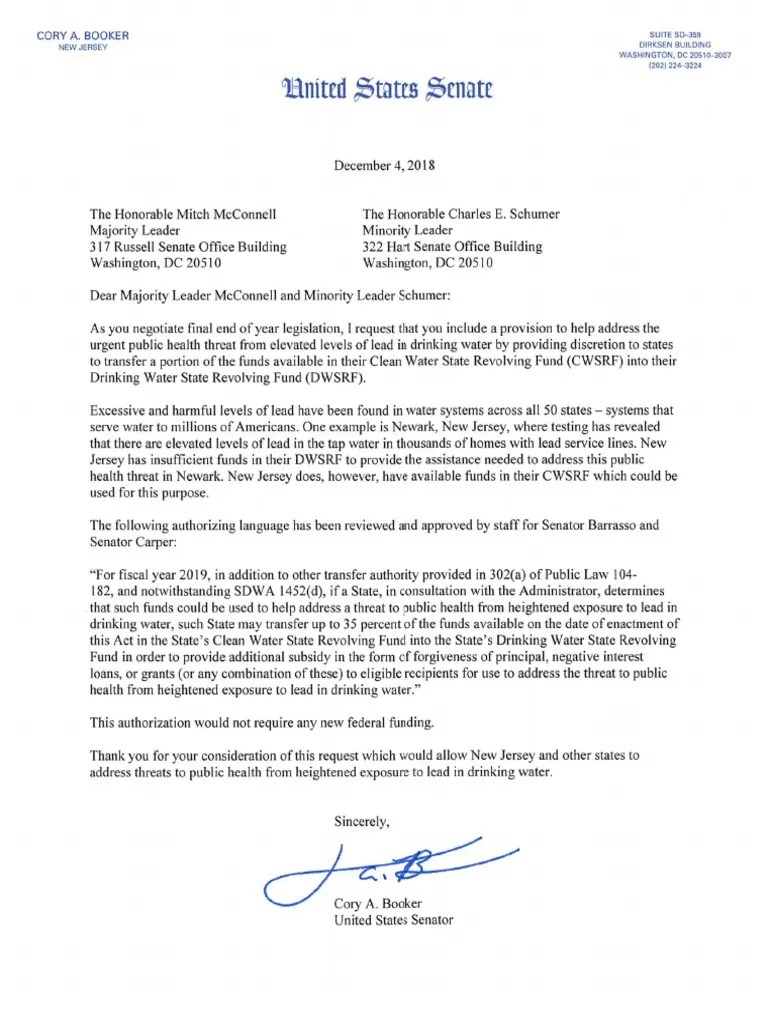 12.4.18 Newark Lead Letter to McConnell, Schumer