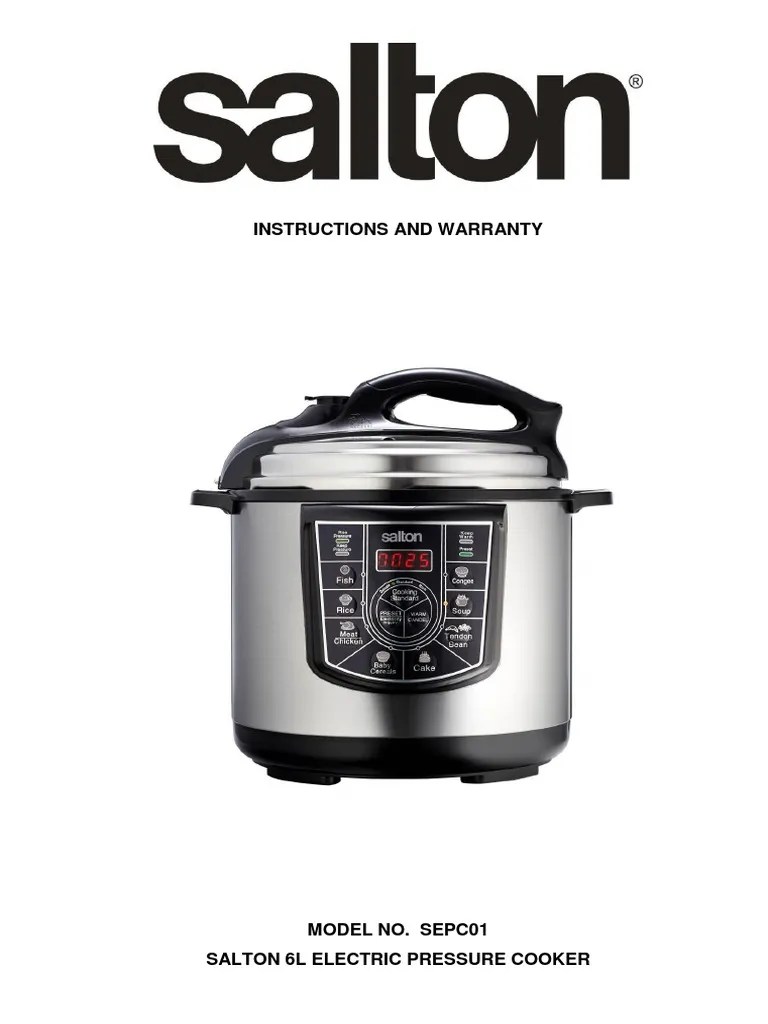 Salton Electric Pressure Cooker Manual PDF Pressure Cooking Ac